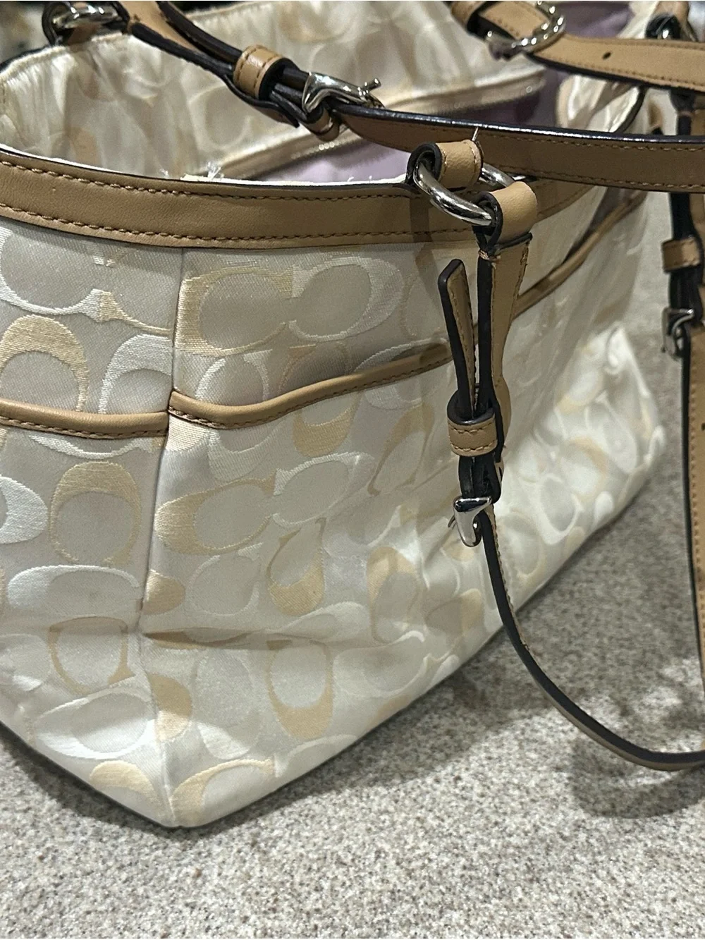 Coach Cream and Tan Signature Tote